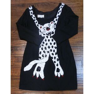 Bayou Women's Vintage Leopard Design Lined Black Sequin Dress Size Large